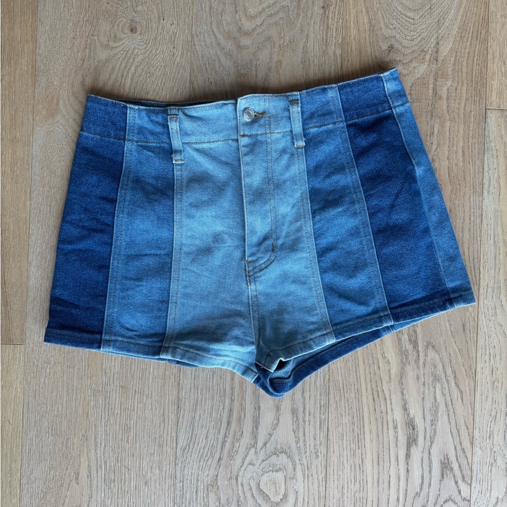 Signature8 Blue Jean Shorts with Paneled Design